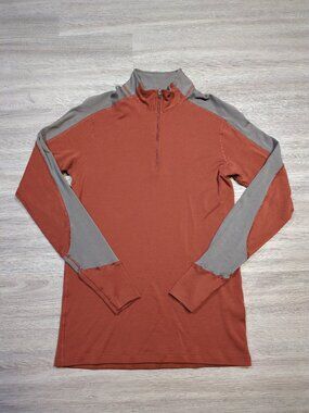 Ibex Merino Wool 1/4 Zip Women's Medium Baselayer Red Grey Hiking Camping